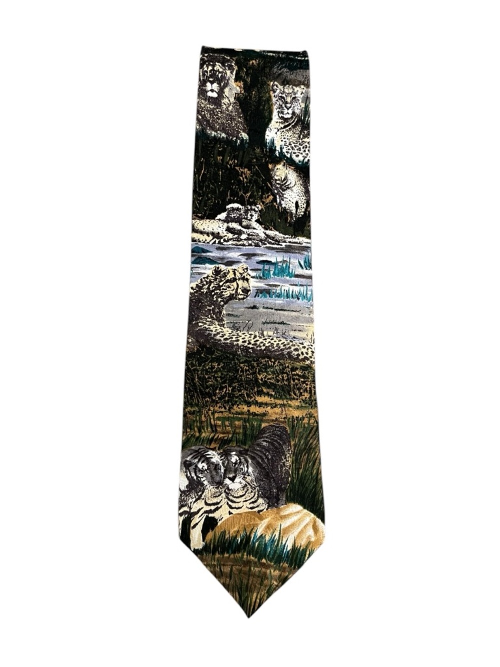Wembley Vintage Simon Combes Endangered Species Big Cats 100% Silk‎ Neck Tie